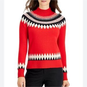 CHARTER CLUB Womens Red Ribbed Long Sleeve Mock Neck Sweater L